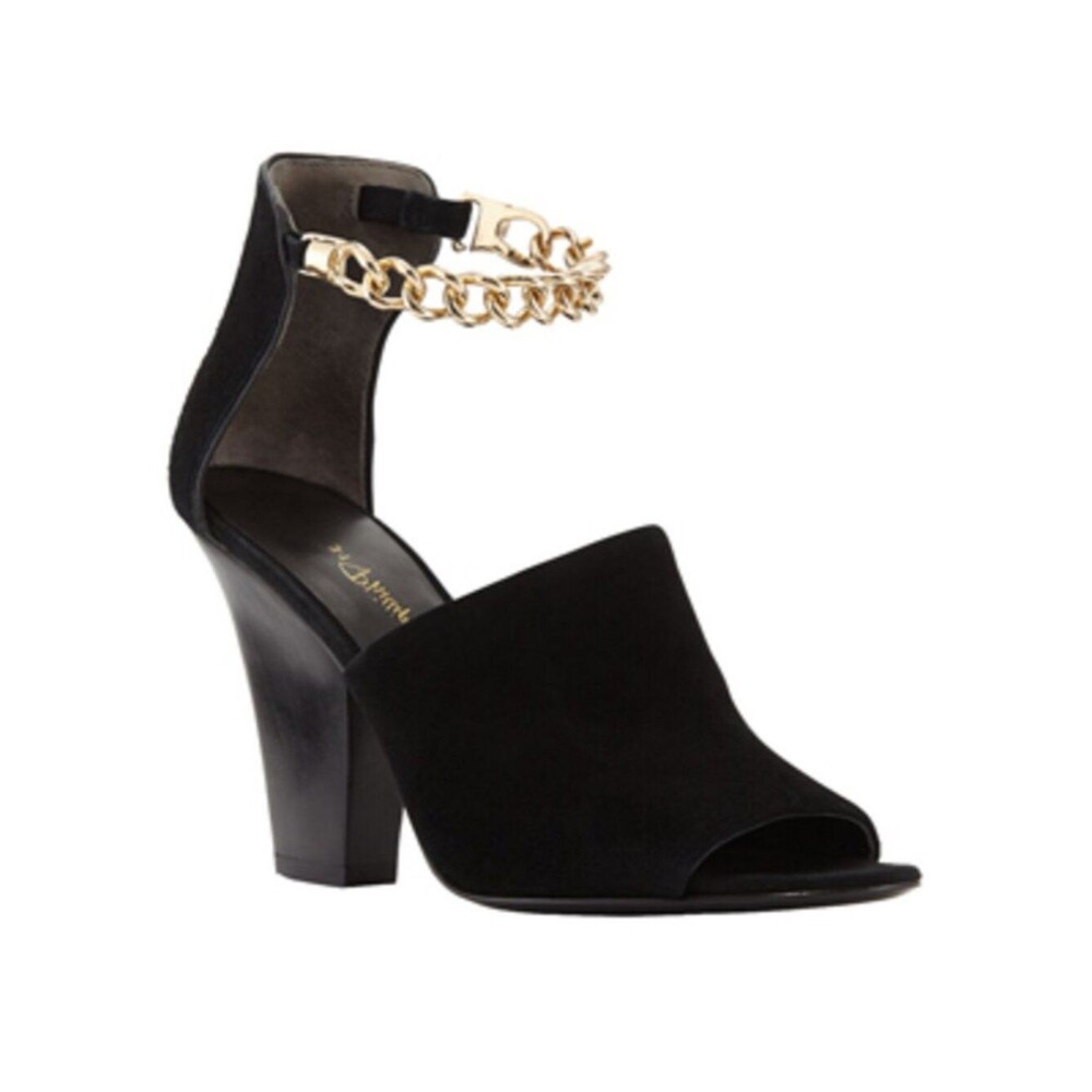 3.1 Phillip Lim Berlin Chain Strap High Heel Sandal, Black Suede/Gold, Sz 38 EUC